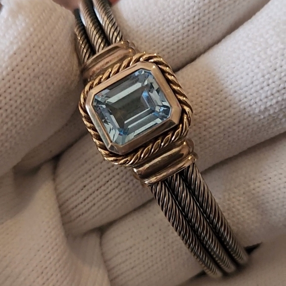 BLUE stone 3 row sterling and 18kt bracelet. - Picture 6 of 7